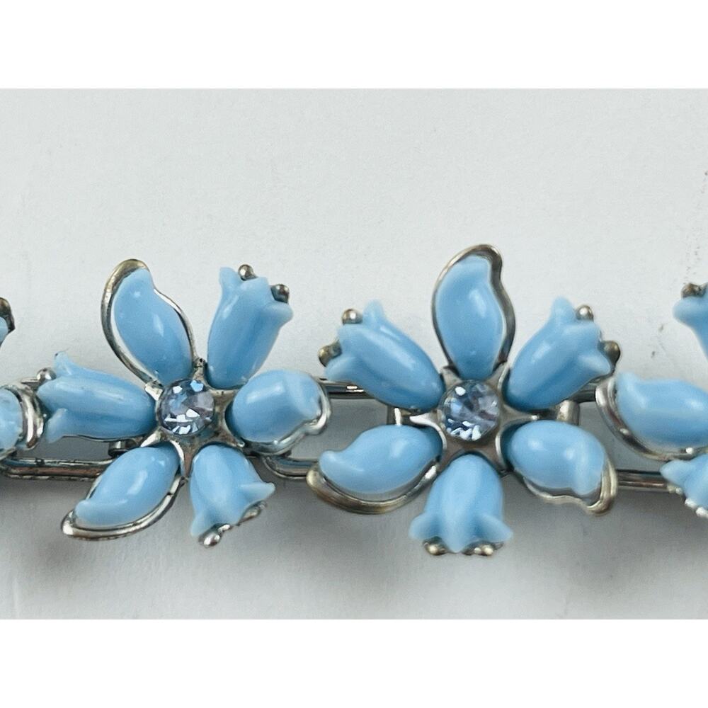 Vintge Silver Tone Blue Flower Lucite Acrylic Rhinestone Necklace Riveted Coro ? - Picture 5 of 16